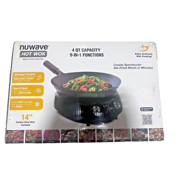 Nuwave Induction Hot Wok with 14" Carbon Steel Wok, Glass Lid & Stand - Picture 1 of 8